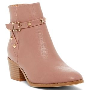 Catherine Malandrino Blush Pink Leather Ankle Booties with Studded Strap